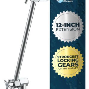 HammerHead Showers® ALL METAL 12 Inch Shower Head Extension Arm - Adjustable Shower Arm Extension Raises Showerhead Height - Shower Extender Arm Supports up to 10lbs — Chrome