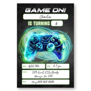 LoaHak Video Game Birthday Party Invitations, Video Game Birthday Invitations, Neon Party Invite, Birthday Party Invitations for Friends, Classmates, Teammates, etc. (046)