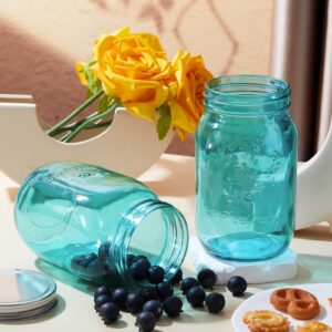 Tessco 12 Pcs 16 oz Colored Mason Jars with Lids Glass Pint Canning Containers Regular Mouth Kitchen Canisters for Food Storage, Christmas DIY Crafts, NOT Allowed Dishwasher (Teal)