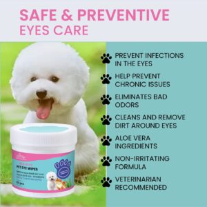 Pet Eye Wipes Aloe Vera, Moisturizer Presoaked Wash Pads for Dogs and Cats, Eye Cleaner Wipes, Gently Remove Tear Stain Mucus Irritations Itching, Reduce Cataract Natural Ingredients, Eye Care 120 pcs