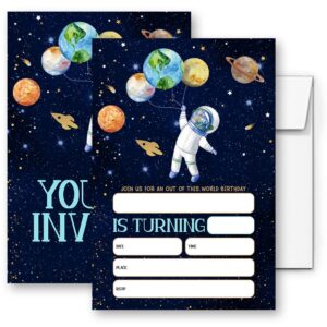 loahak outer space birthday party invitations card for kids, planets rocket ship party, astronaut birthday invitation. (073)