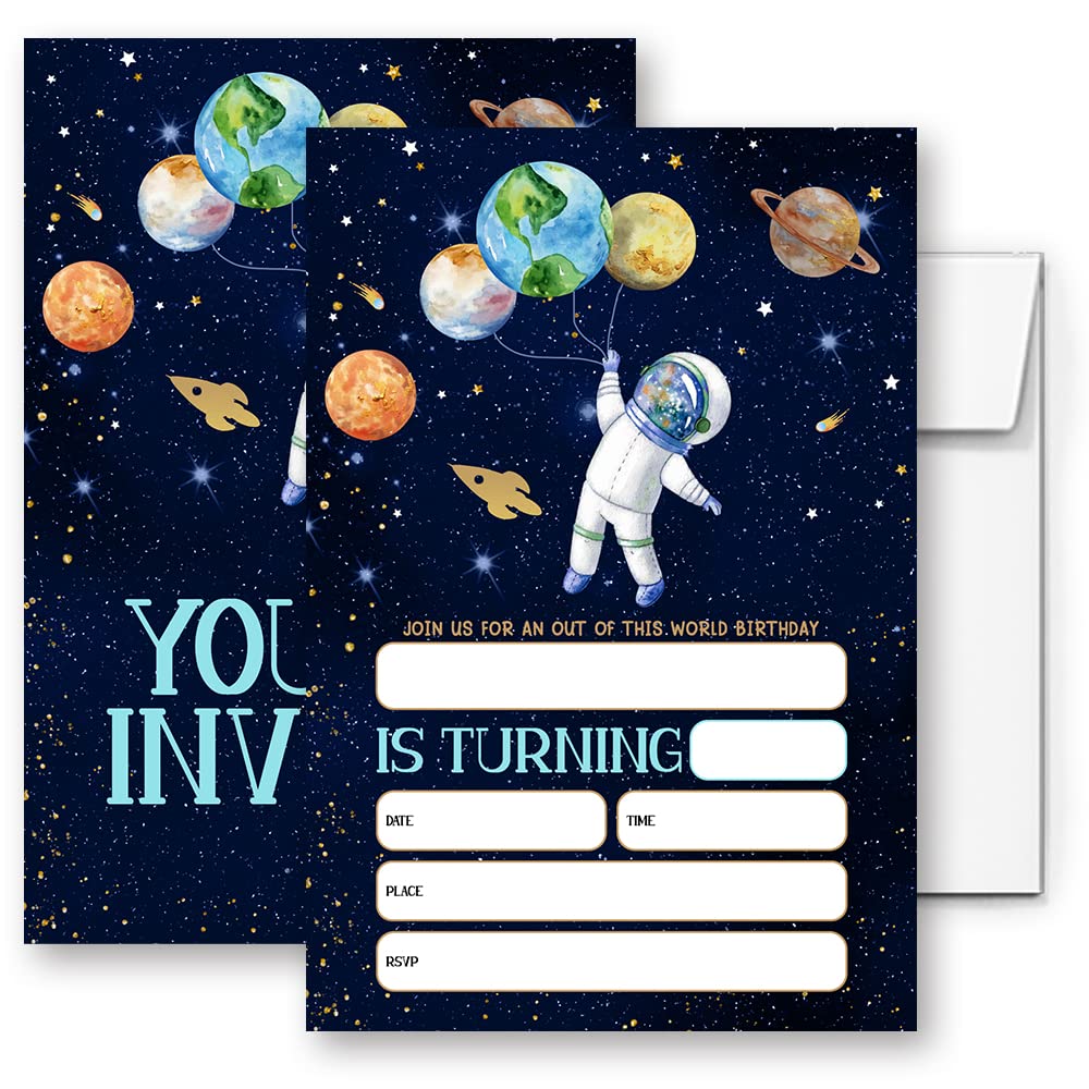 LoaHak Outer Space Birthday Party Invitations Card For Kids, Planets Rocket Ship Party, Astronaut Birthday Invitation. (073)