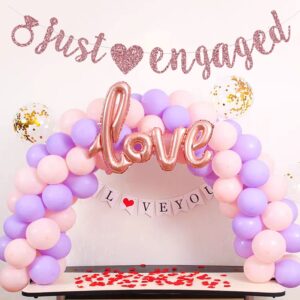 Just Engaged Banner, Rose Gold Engagement Party Sign, Bridal Shower/Bachelorette/Wedding Party Supplies Decorations.(Pre-strung)