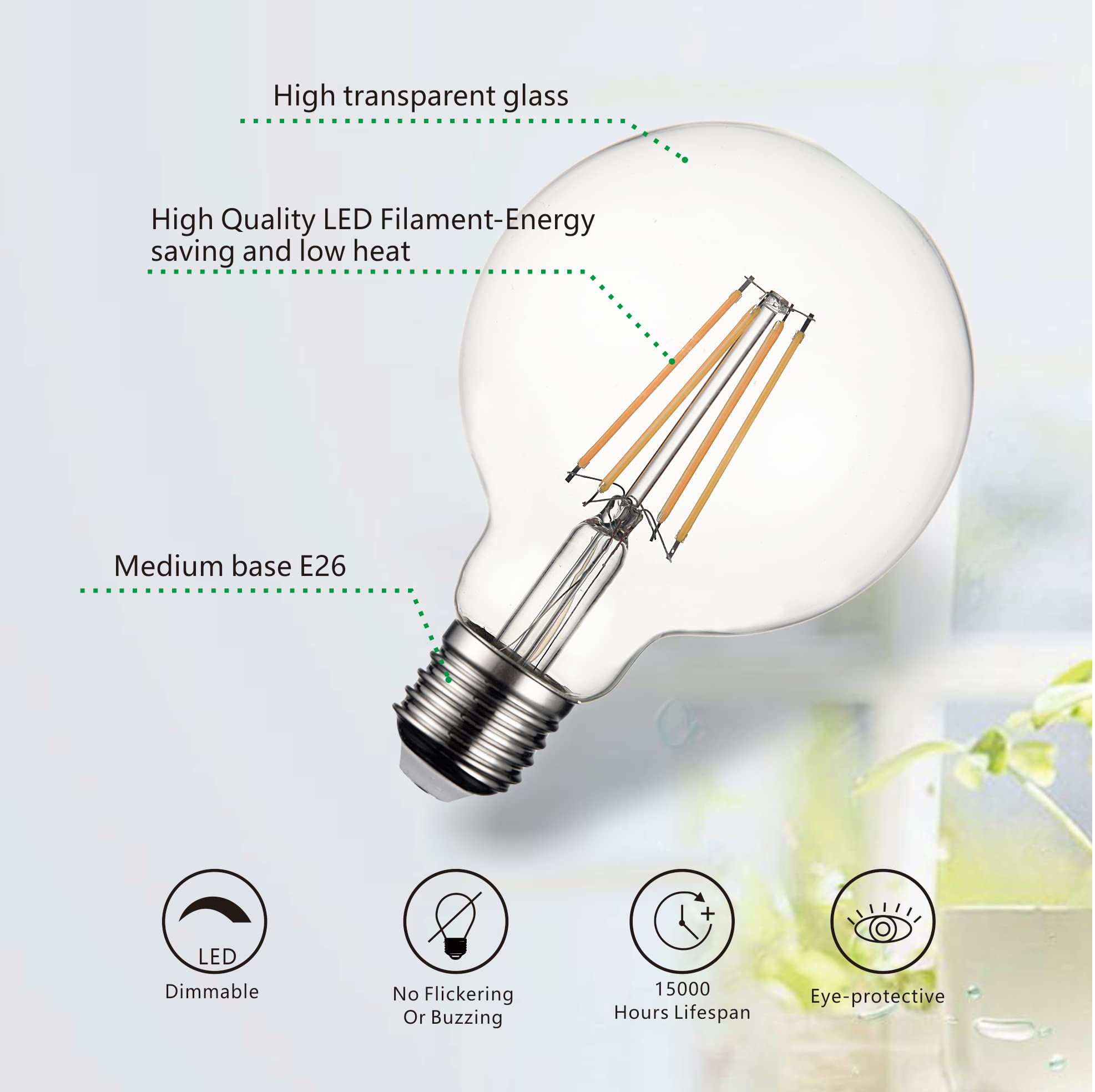 SD LUX Vintage Edison Light Bulb 8W 1000LM dimmable 100W Equivalent LED Bulb G30 Globe, Warm White 2700K E26 Medium Base, 2 pcs (2)