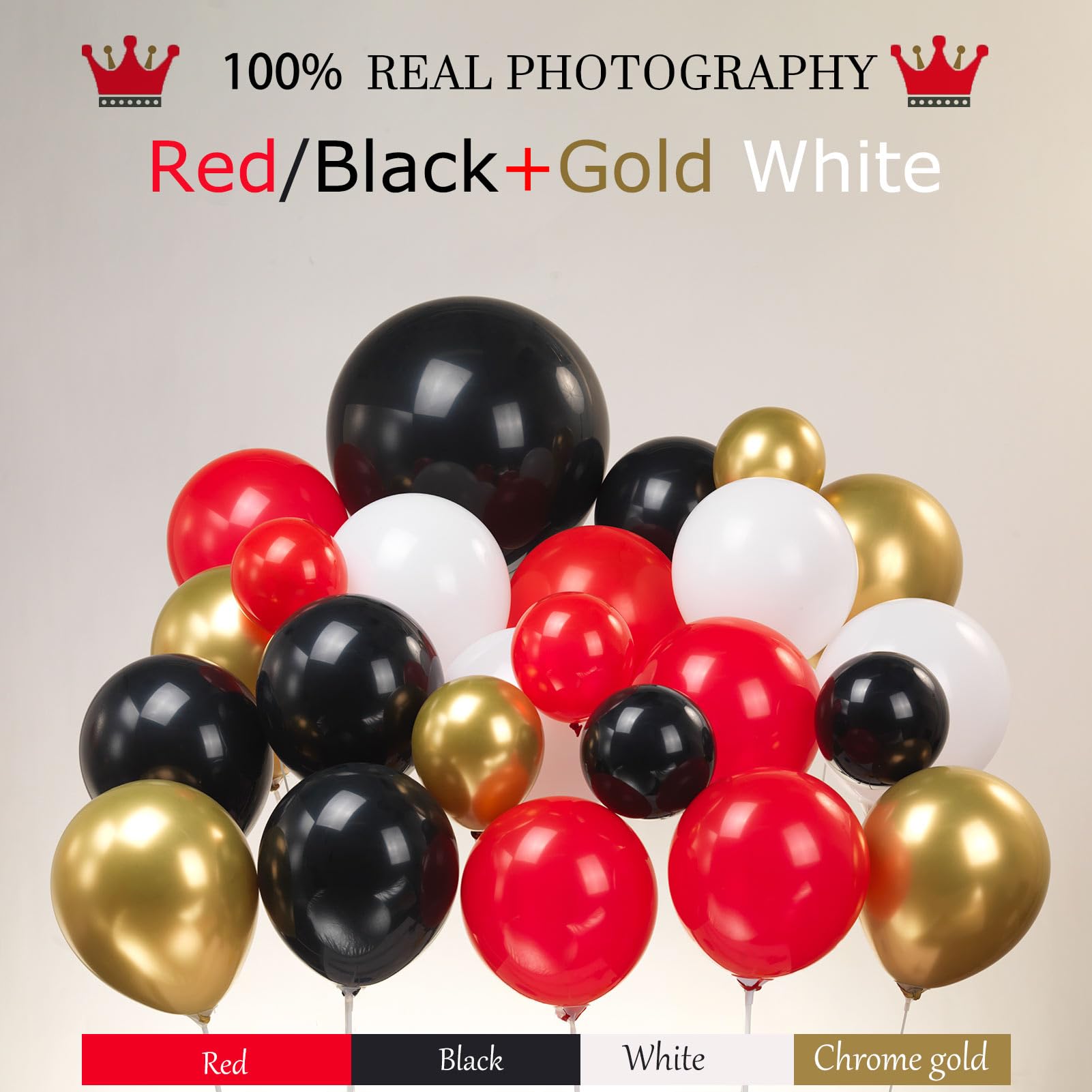 Kozee Black Red Gold White Balloon Garland kit 146Pcs and Mylar starburst balloons for Birthday Party 2024 New Year eve movie night graduation prom casino Decorations