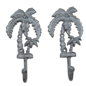 wowser palm tree cast iron wall hooks, nautically themed wall décor, set of 2, 8.25 inches