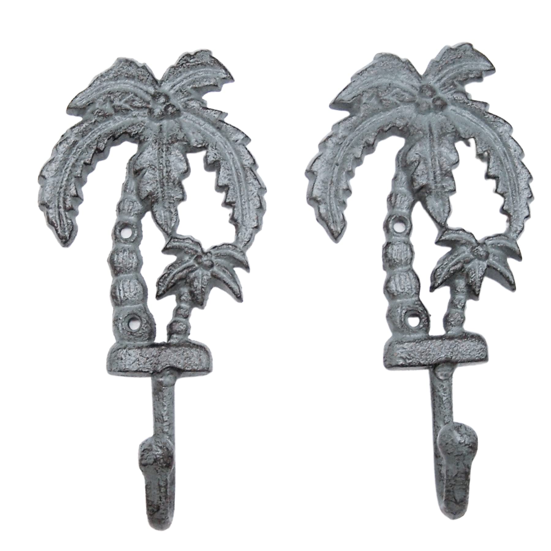 Wowser Palm Tree Cast Iron Wall Hooks, Nautically Themed Wall Décor, Set of 2, 8.25 Inches