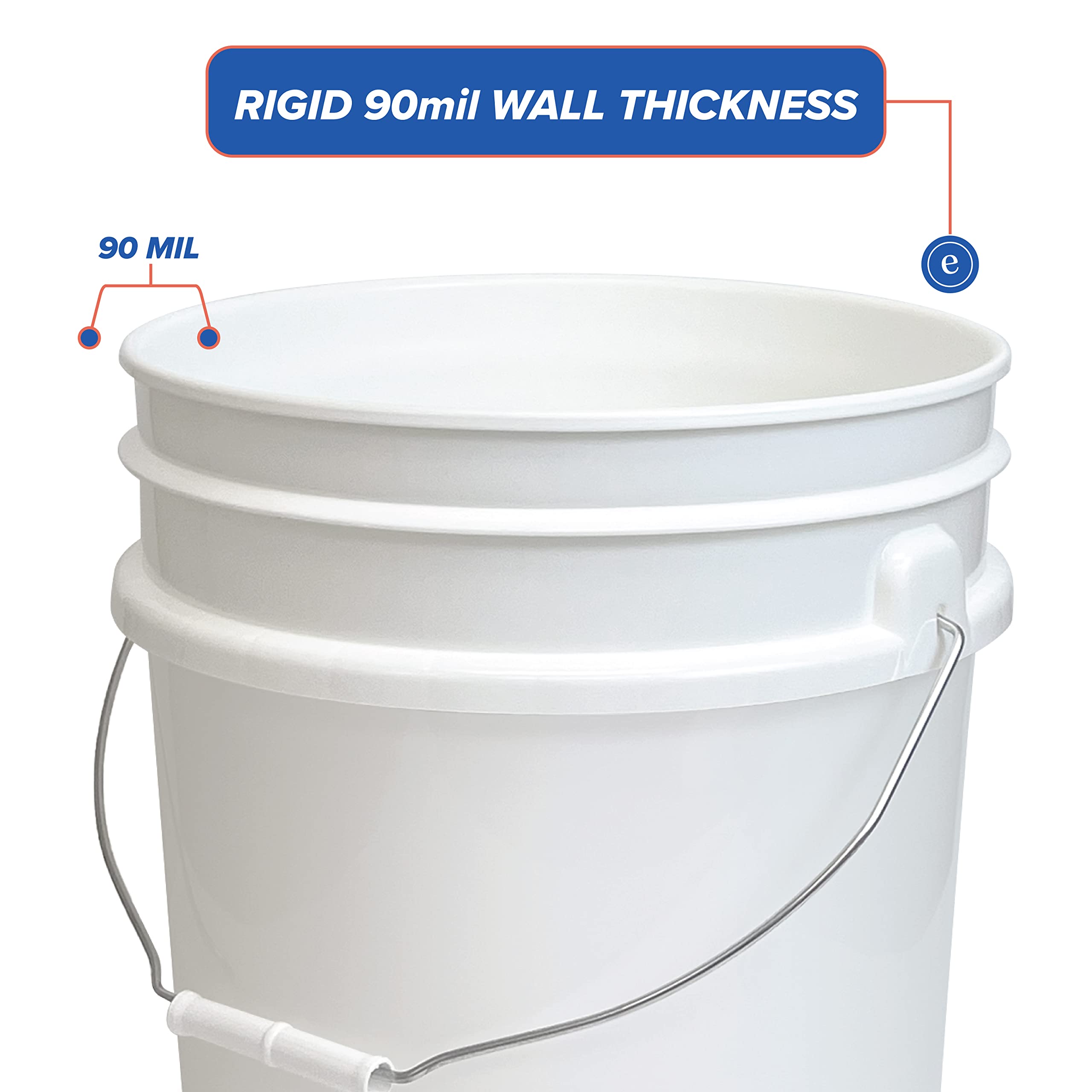 5 Gallon Bucket Only, Made in USA, Food Grade, Durable 90 Mil All Purpose Pail, Contains No BPA Plastic, Premium HPDE, Lids Not Included (Natural, 1)