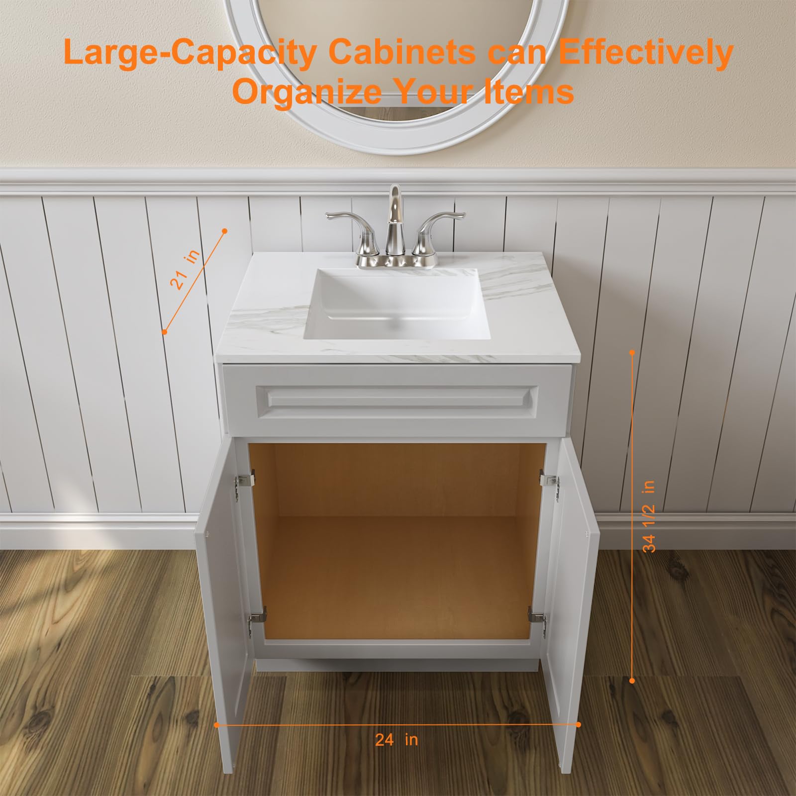 LOVMOR 24" Bathroom Vanity, Kitchen Base Cabinet, Single Sink Storage Unit, Pedestal Sink Storage Cabinet, Large Capacity for Laundry Room, Kitchen, Shower Room & Utility Room, Dove