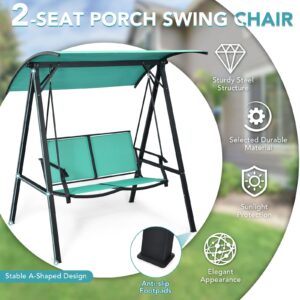 Tangkula 2-Person Patio Swing, Weather Resistant Porch Swing with Adjustable Canopy, Steel Frame, Outdoor Modern Canopy Swing with Handrails, Suitable for Porch Garden Poolside (Green)