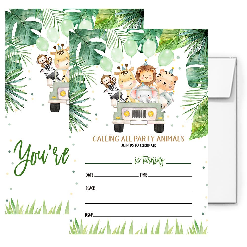 LoaHak Party Animal Birthday Decorations, Jungle Animals Party Celebration, Animals Invitations For Kids Birthday. (070)