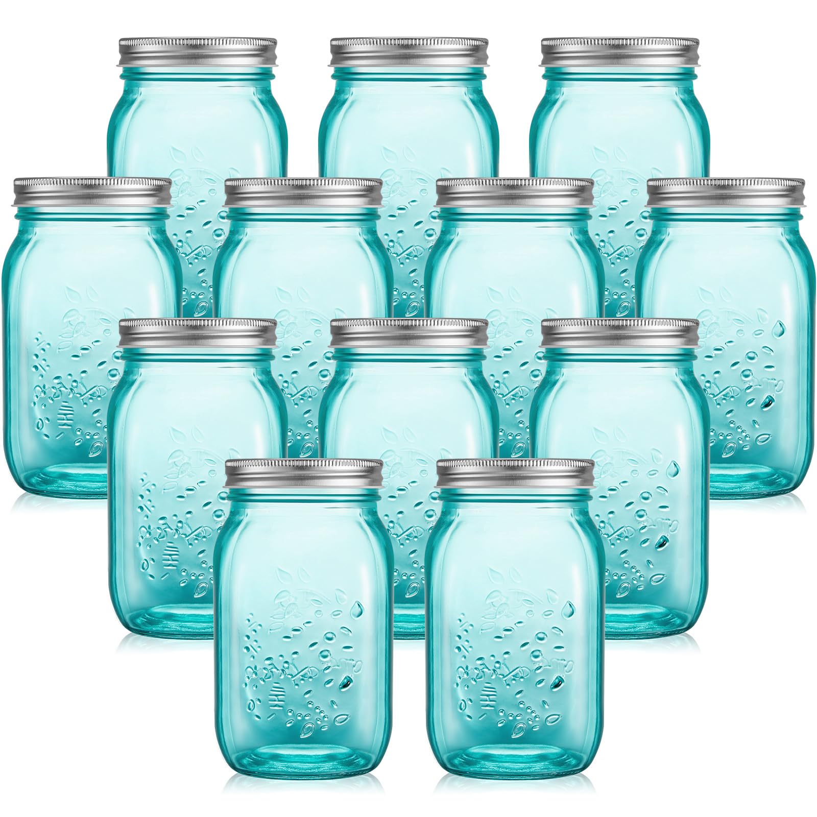 Tessco 12 Pcs 16 oz Colored Mason Jars with Lids Glass Pint Canning Containers Regular Mouth Kitchen Canisters for Food Storage, Christmas DIY Crafts, NOT Allowed Dishwasher (Teal)