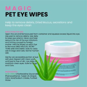 Pet Eye Wipes Aloe Vera, Moisturizer Presoaked Wash Pads for Dogs and Cats, Eye Cleaner Wipes, Gently Remove Tear Stain Mucus Irritations Itching, Reduce Cataract Natural Ingredients, Eye Care 120 pcs