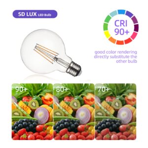 SD LUX Vintage Edison Light Bulb 8W 1000LM dimmable 100W Equivalent LED Bulb G30 Globe, Warm White 2700K E26 Medium Base, 2 pcs (2)