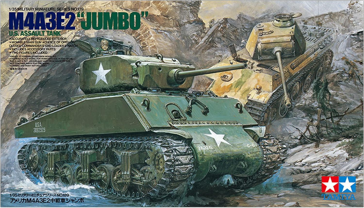 Tamiya 35139 1:35 US Sherman M4A3E2 Jumbo - Model Kit,Plastic Kit,Assembly Kit, Detailed Replica, Tank Kit