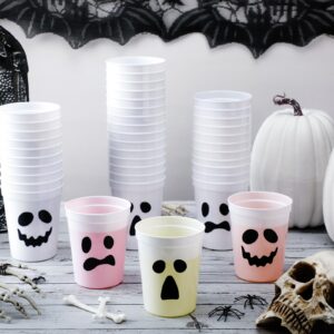 Tanlade 48 Pcs Disposable Halloween Cups Kids 16 oz Plastic Ghost Cups Halloween Disposable Cups Halloween Party Plastic Cups for Drinking Beverage Beer Juice Soda Snacks Punch Party Decorations