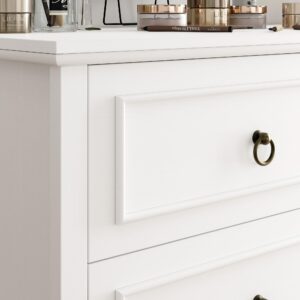 HOSTACK 6 Drawers Dresser, White Chest of Drawers, Wide Wood Double Dressers, Modern Farmhouse Storage Dresser for Living Room, Entryway, Hallway