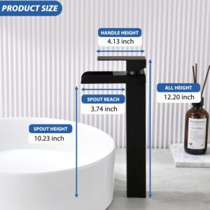 Black Tall Waterfall Bathroom Faucet, Single Hanlde Vessel Sink Faucet with Waterfall Spout, Bathroom Faucets for 1 Hole, RV Lavatory Vanity Mixer Bar Tap with Pop Up Drain and Hoses KMBF015B