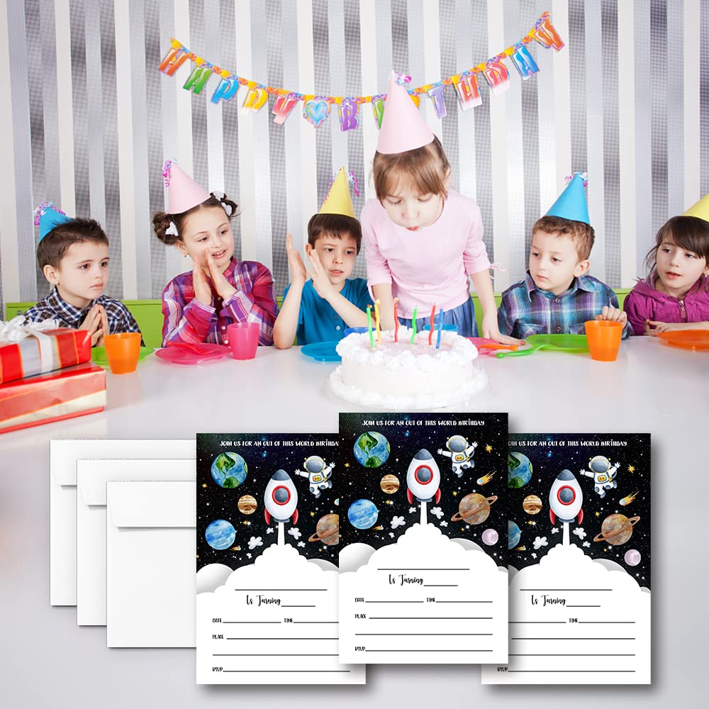 LoaHak Outer Space Birthday Party Invitations Card For Kids, Planets Rocket Ship Party, Galaxy Birthday Invitation. (064)