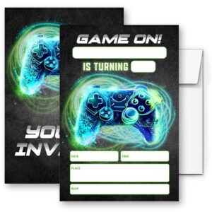 loahak video game birthday party invitations, video game birthday invitations, neon party invite, birthday party invitations for friends, classmates, teammates, etc. (046)