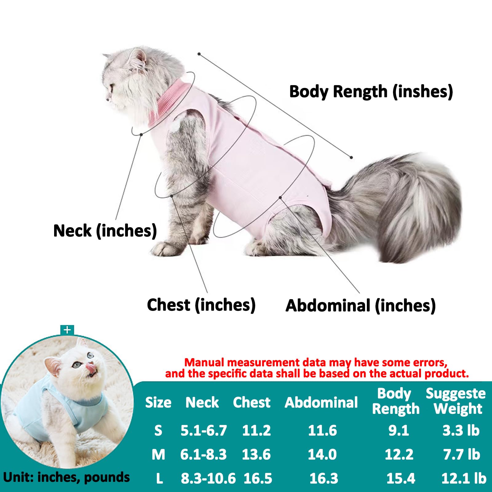 Cat Recovery Suit, Cat Surgery Recovery Suit for Surgical Abdominal Wounds, E-Collar Alternative for Cats and Dogs, After Surgery Wear, Cat Onesie for Cats After Surgery (Blue, Small)