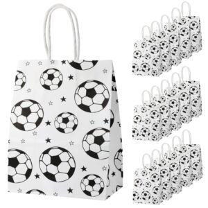 16pcs soccer party favor paper bags, white football gift bag football themed party bags with handles soccer goodie bags treat candy bags for kids adults soccer party supplies