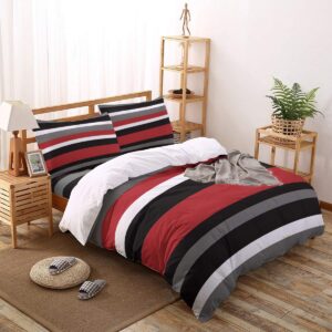 tocahome duvet cover twin size, 4 pieces comforter cover set, red and black stripes soft bedding sets - 1 twin duvet cover, 1 bed sheet and 2 pillowcases