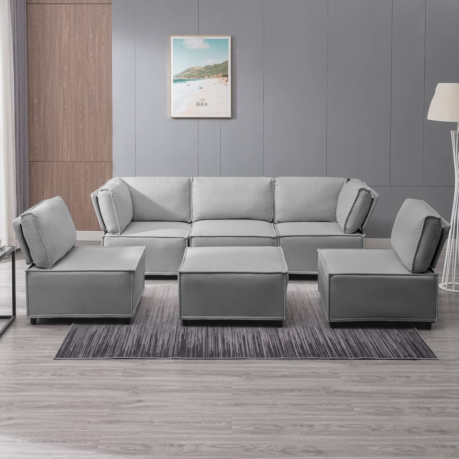 CECER Modular Sectional Sofa, U Shaped Convertible Couch Sofa with Reversible Chaises, Queen Sleeper Sofa, Modular Oversized Sofa Couches for Living Room (Light Grey)