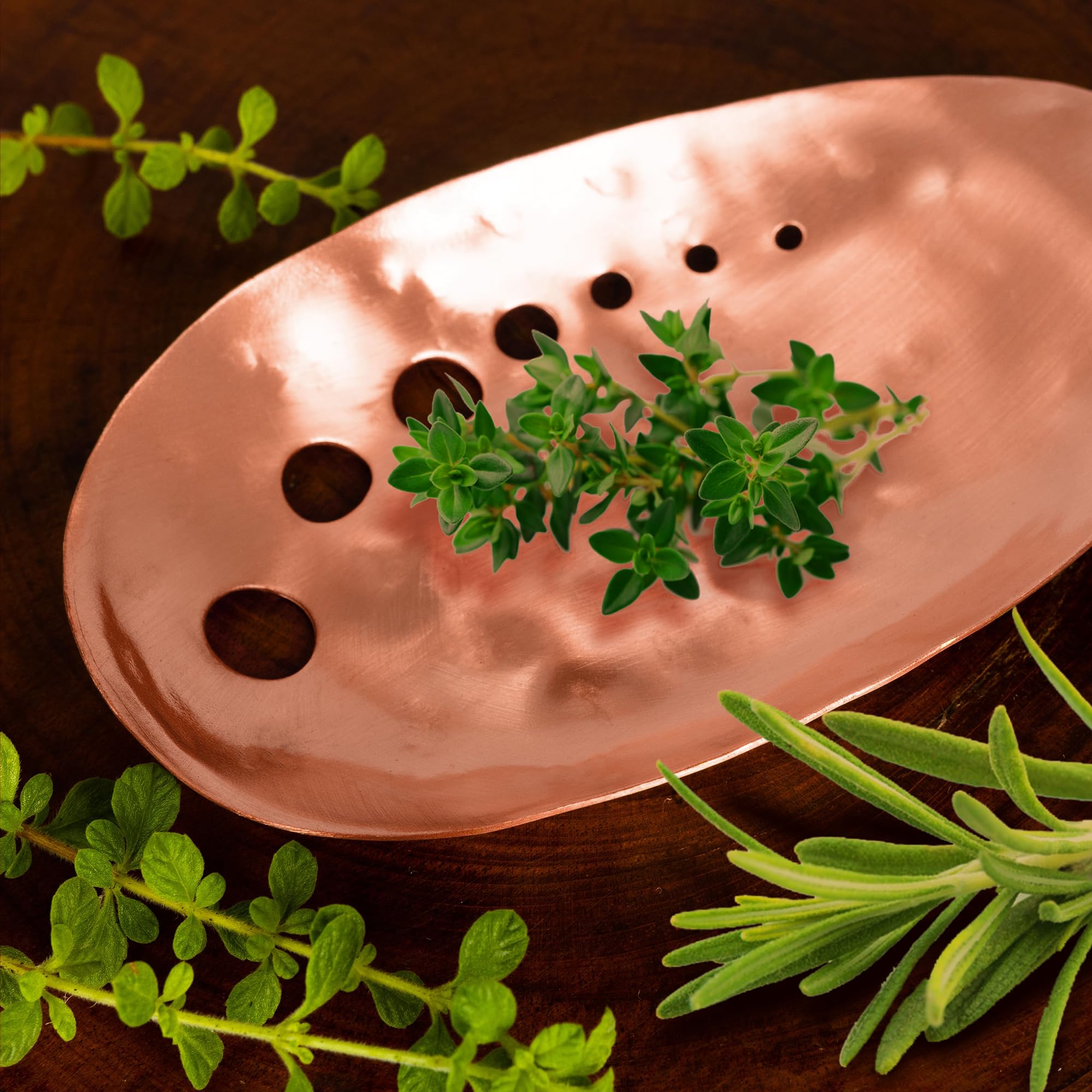 Handmade Copper Herb Stem Stripper – Herb Stripper Tool with 7 Hole Sizes – Shred & Catch Herbs & Greens - 5.5 x 3.5 In. Herb Stripper Bowl-Shaped Herb Cutter Tool – Household Essentials by Ash Harbor