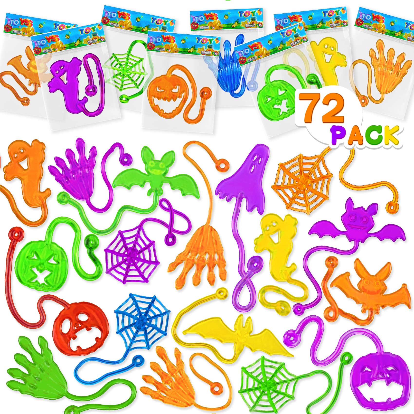 72 PCS Halloween Sticky Hands Toys for Kids, Trick or Treat Non Candy, Halloween Goodie Bag Fillers for Party Favors Classroom Rewards Prizes Gifts