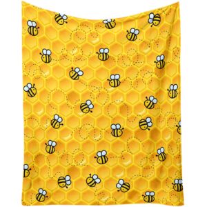 bee blanket gifts - 40x50 inches cute throw blanket for women & girls - yellow soft fuzzy plush blankets for couch, sofa