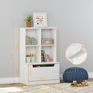 UTEX Kids Bookshelf and Toy Storage Organizer, Toddlers Bookcase with Cubbies, Adjustable Wood Shelf with Drawer for Bedroom, Playroom, Nursery, White