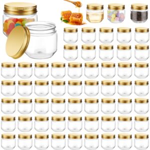 tanlade 60 pcs 3 oz clear plastic jars with lids wide mouth mason jars mini storage containers bulk for herb jelly wedding valentine favors shower party favors(gold)