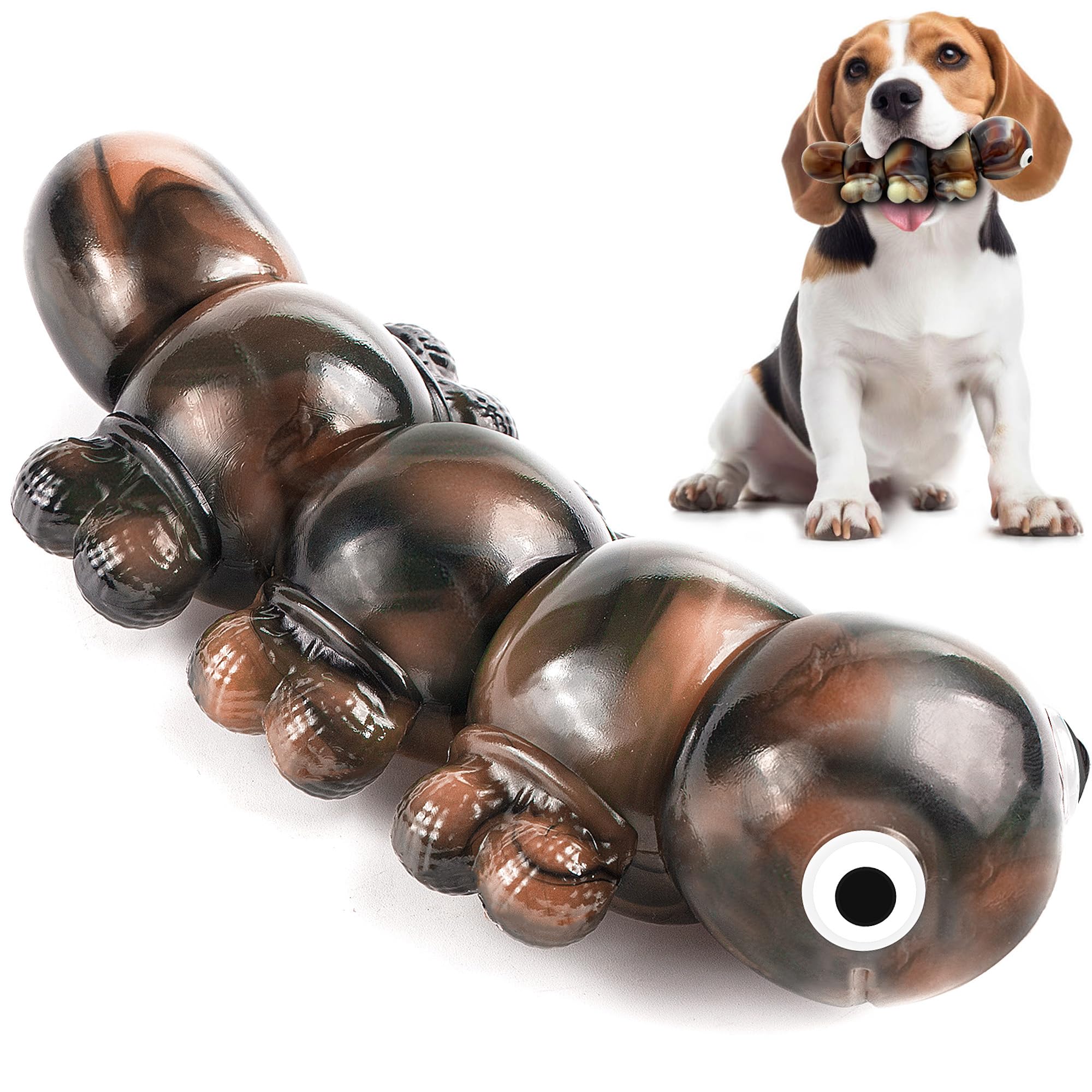 Sasadog Dogs Chew Toys for Aggressive Chewers, Tough Dog Toys, Indestructible Dog Toys, Tough Dog Toys, for Large/Medium Dogs Chew, Caterpillar, Brown