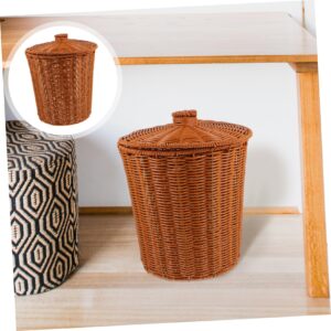 Toyvian Rattan Round Waste Basket, Woven Basket with Lid Wicker Basket Wastebasket Storage Basket for Bathroom Kitchen