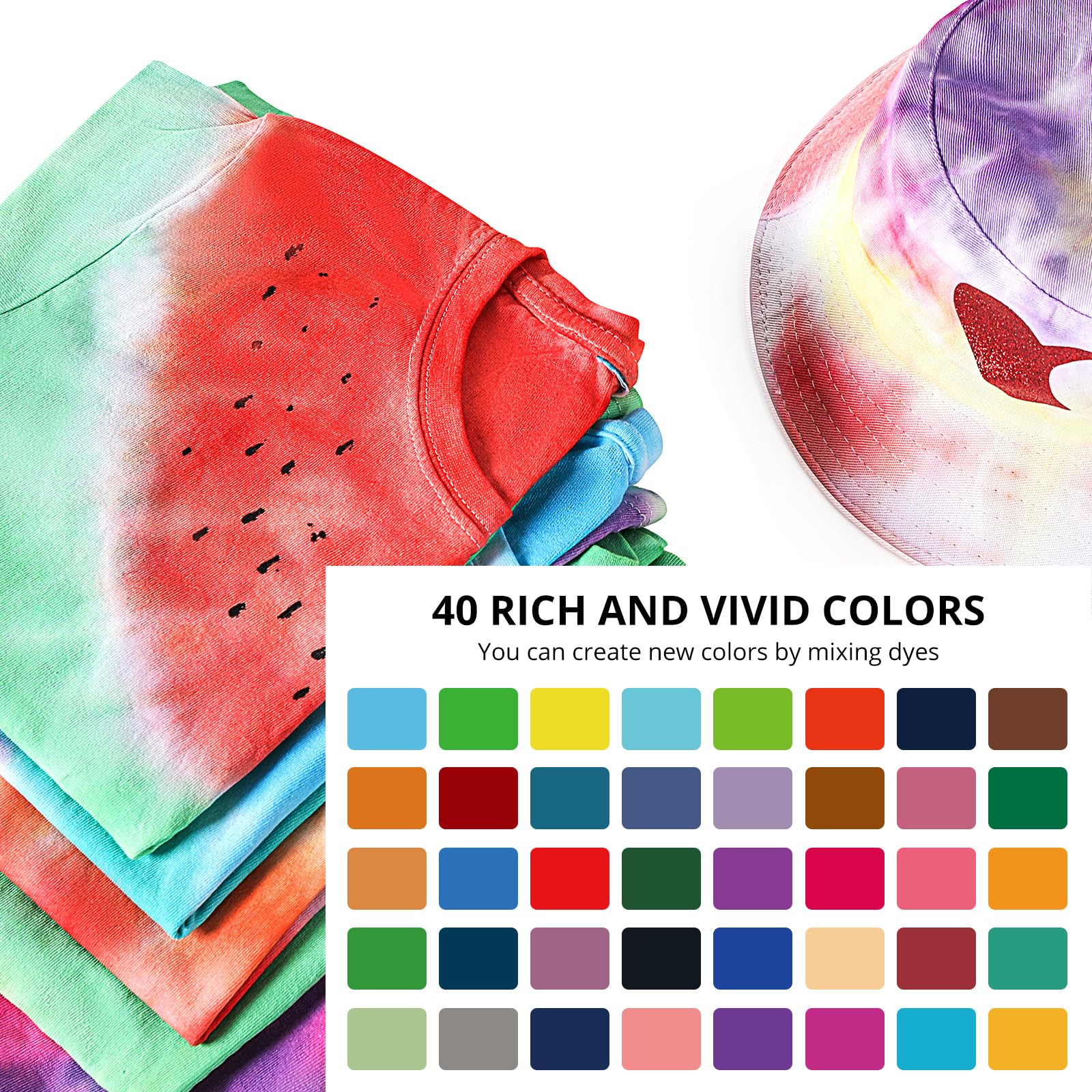 HTVRONT Tie Dye Kit - 40 Vibrant Colors Tye Dye Kit for Large Groups, Pre-Filled Bottles Tye dye for Kids, Permanent Tie Dye Kits for Adults Tyedyedye Party Supplies Tye dye Kit to Go(Just Add Water)