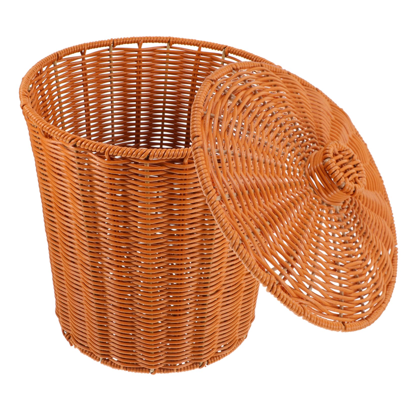 Toyvian Rattan Round Waste Basket, Woven Basket with Lid Wicker Basket Wastebasket Storage Basket for Bathroom Kitchen