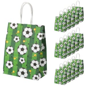 16pcs soccer party favor paper bags, green football gift bag football themed party bags with handles soccer goodie bags treat candy bags for kids adults soccer party supplies