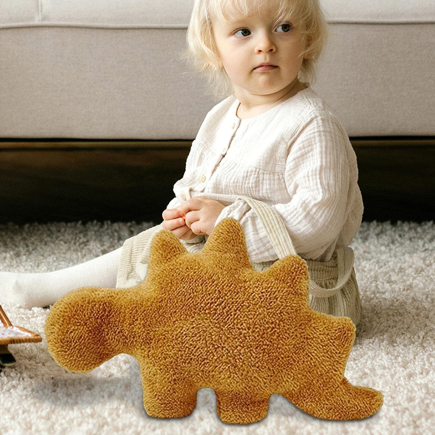 SNOWOLF Cute Dino Nugget Pillow Soft Squishy Dinosaur Chicken Nugget Pillow Plush Toy for Decorations (Can't Stand Still), Creative Gift Ideas for Boys Girls Easter Birthday (Stegosaurus), 13.7"