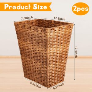 Dandat 2 Pieces Small Woven Basket Trash Can Bathroom Waste Baskets Decorative Rectangular Trash Basket Bin Plastic Woven Garbage Can Wastebasket for Home Laundry Kitchen Bedroom Office Craft (Brown)