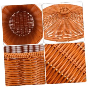 Toyvian Rattan Round Waste Basket, Woven Basket with Lid Wicker Basket Wastebasket Storage Basket for Bathroom Kitchen