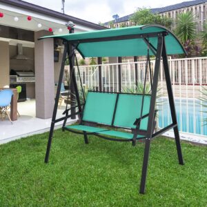 Tangkula 2-Person Patio Swing, Weather Resistant Porch Swing with Adjustable Canopy, Steel Frame, Outdoor Modern Canopy Swing with Handrails, Suitable for Porch Garden Poolside (Green)