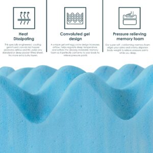 Greaton, 2-Inch Premium Convoluted Gel Memory Foam Toppers for Enhanced Comfort and Support, Queen, Blue