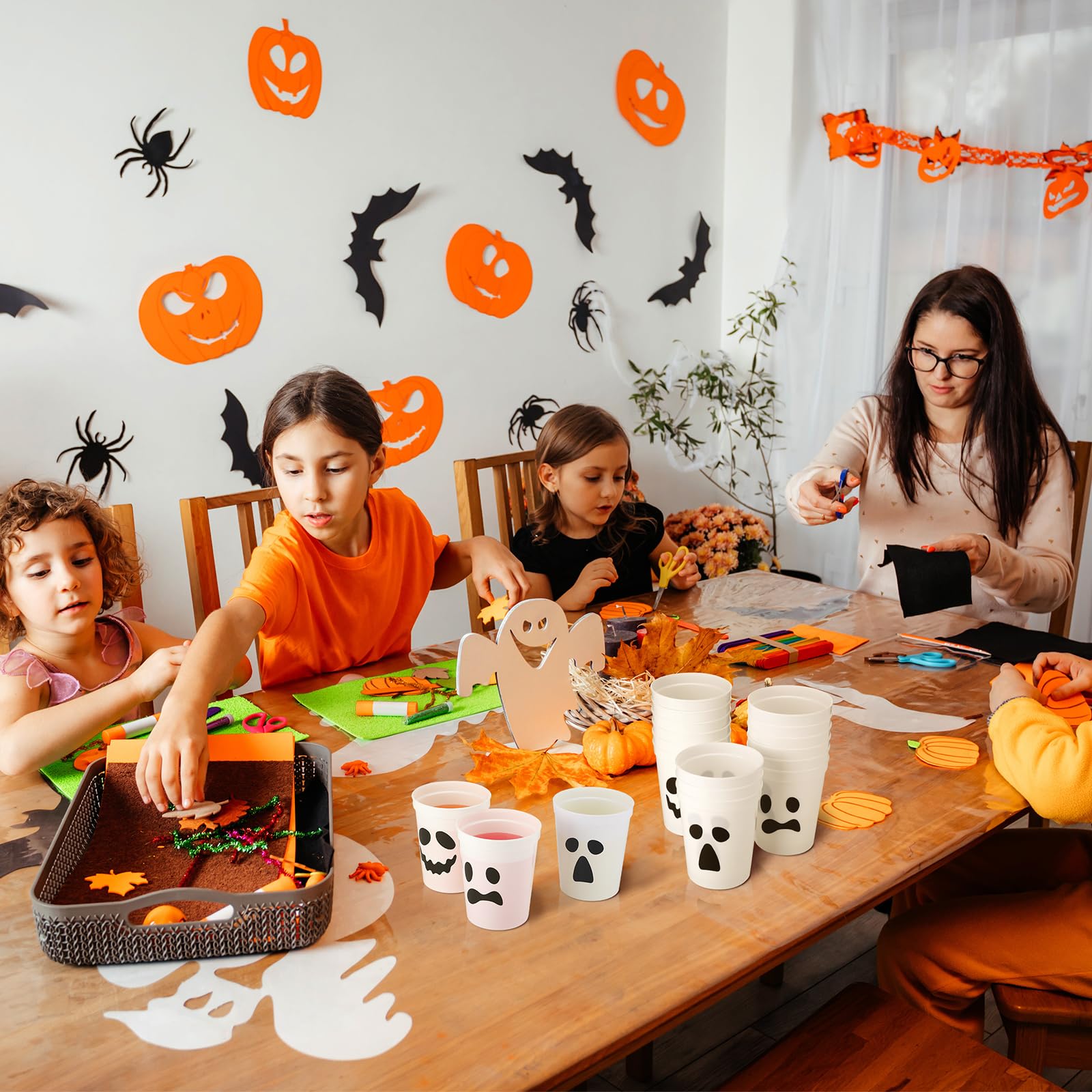 Tanlade 48 Pcs Disposable Halloween Cups Kids 16 oz Plastic Ghost Cups Halloween Disposable Cups Halloween Party Plastic Cups for Drinking Beverage Beer Juice Soda Snacks Punch Party Decorations