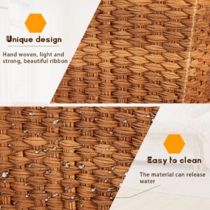 Dandat 2 Pieces Small Woven Basket Trash Can Bathroom Waste Baskets Decorative Rectangular Trash Basket Bin Plastic Woven Garbage Can Wastebasket for Home Laundry Kitchen Bedroom Office Craft (Brown)