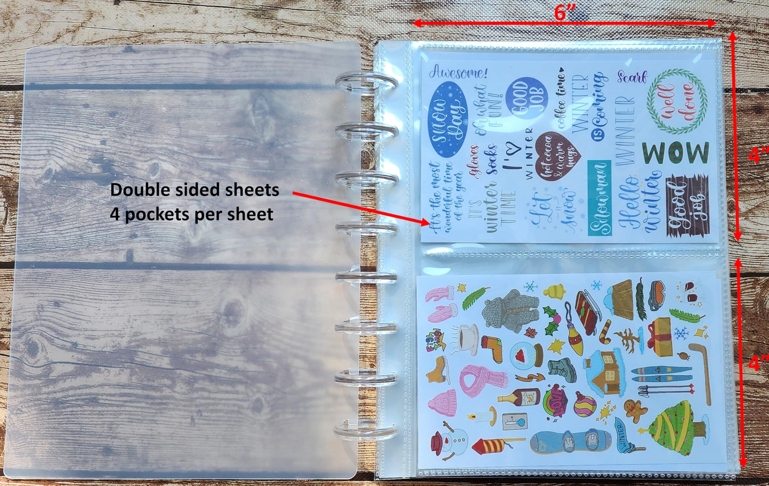 Disc Bound Sticker Storage and Photo Album with Double Sided 4x6 Pockets