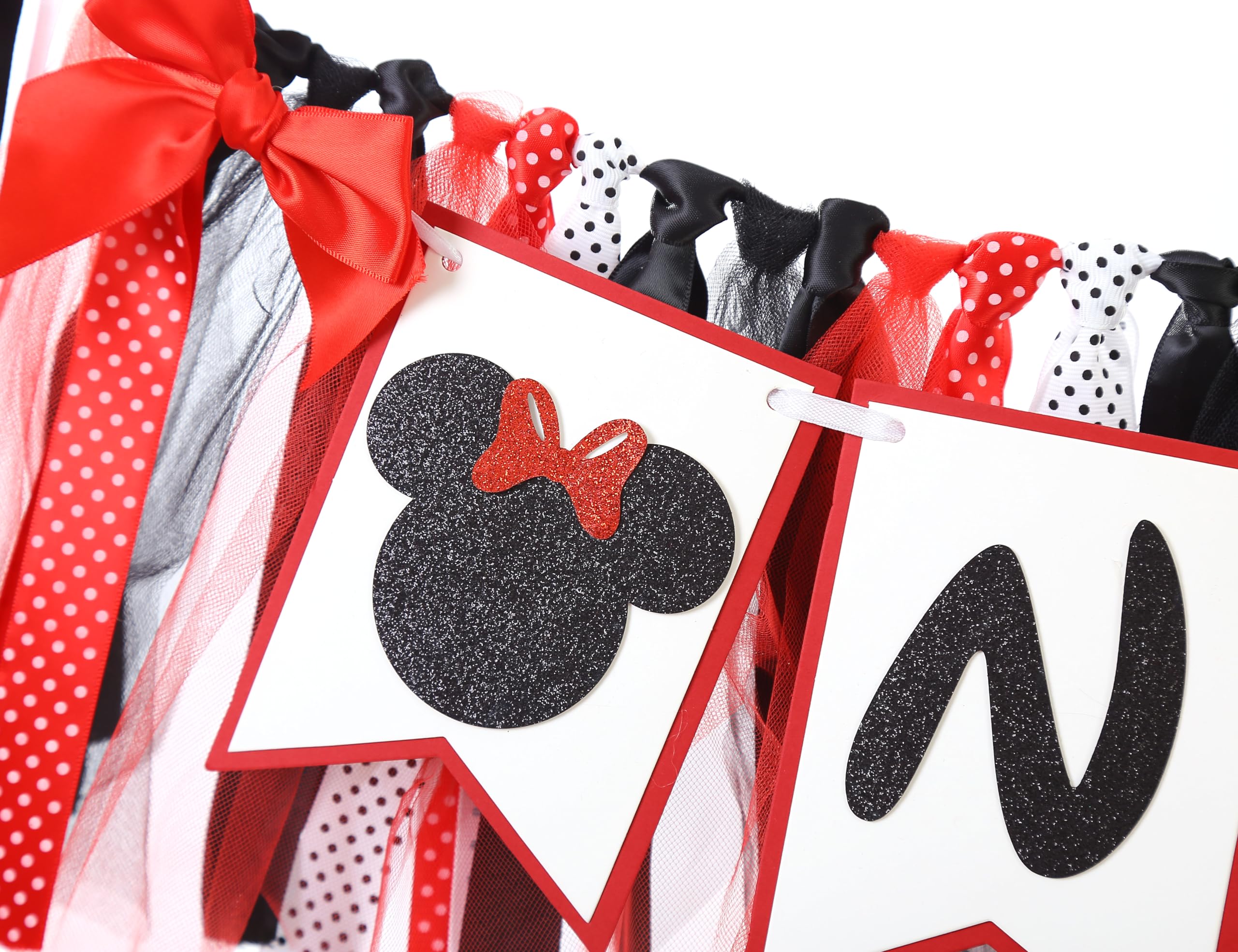 Minnie One High Chair Banner - Mouse 1st/First Birthday Decorations,Minnie 1st/First Birthday High Chair,Red And Black Minnie Highchair Banner,Mouse First Photo Props.