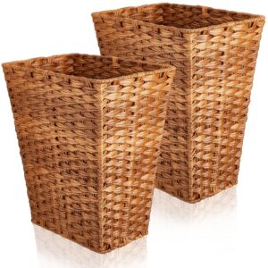 dandat 2 pieces small woven basket trash can bathroom waste baskets decorative rectangular trash basket bin plastic woven garbage can wastebasket for home laundry kitchen bedroom office craft (brown)