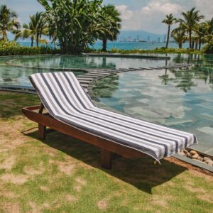 Arkwright Cabo Chaise Lounge Cover - Pack of 2 - Striped Soft Cotton Cabana Towel with Pocket Holder for Beach Pool Outdoor Chair, 30 x 85 in., Charcoal/Silver