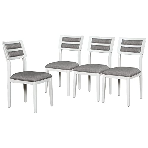 ERYE FANYE Classic Wooden 6-Piece Upholstered Dining Furniture Sets Include 1 Table, 4 Chairs with Soft Cushions and Padded Bench for Home Apartment Kitchen & Dining Room,White+Gray